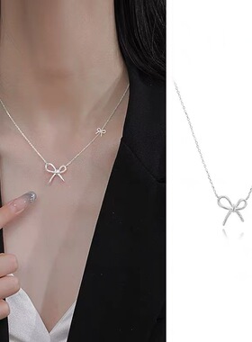 925纯银蝴蝶结项链女轻奢小众高级感锁骨链颈链2024新款爆款