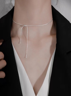 925银纯银蛇骨链女choker项圈