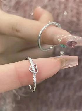 高级感镂空爱心镶钻戒指小众设计感简约精致时尚气质冷淡风食指戒