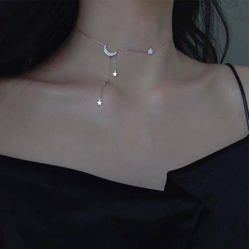 银星星月亮流苏项链女ins森系