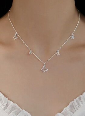 925银蝴蝶项链女小众2026新爆款珍珠颈链高级感锁骨链