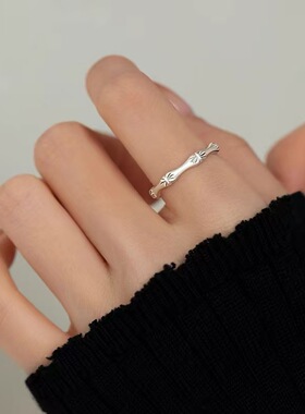 925纯银竹节戒指2025小众设计开口戒轻奢高级感食指戒女素圈