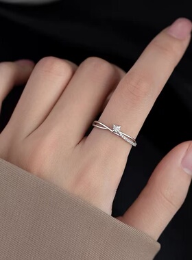 925镀银星星戒指2024小众设计素圈女食指戒轻奢高级感开口戒