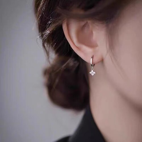 s925银锆石耳环女小众设计高级感花朵吊坠耳扣2025新款潮耳坠