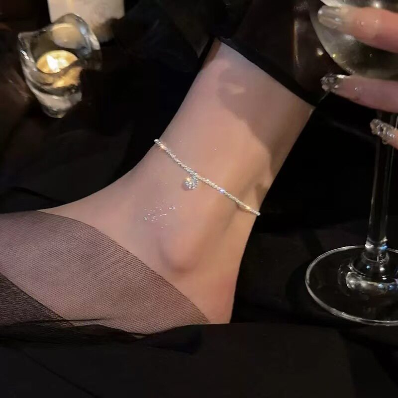 精致闪钻925银脚链女ins高级感小众设计脚环脚饰品2025新款春季潮