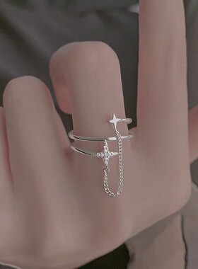 925纯银链条流星双层戒指女小众设计感指环高级轻奢开口戒食指戒