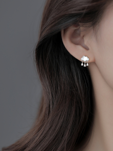 925纯银云朵耳钉贝壳雨滴耳环女2021年新款 耳饰品 潮夏季