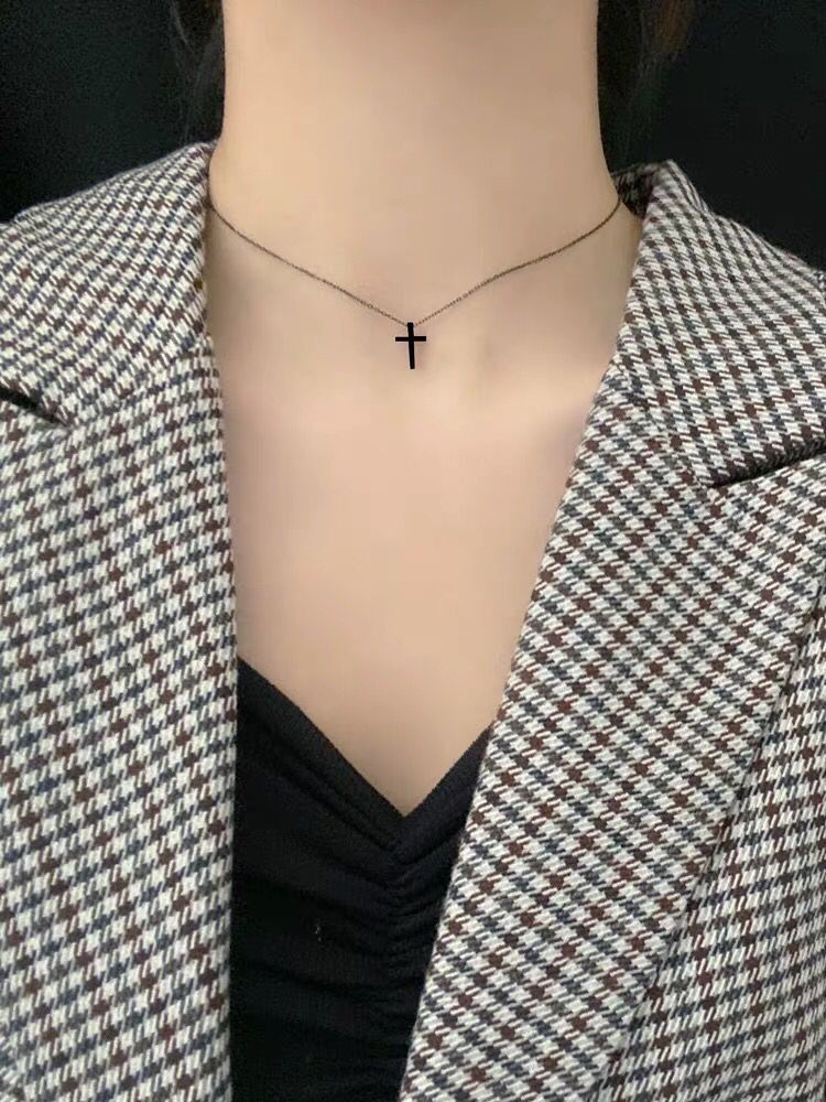 choker颈链可调节暗黑十字架吊坠