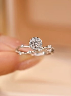 秘蓝灿若星辰戒指女轻奢高级感925银闪钻求婚送女友