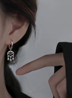 925纯银长命锁耳扣女2023新款潮级感耳饰耳坠小众设计耳圈耳环