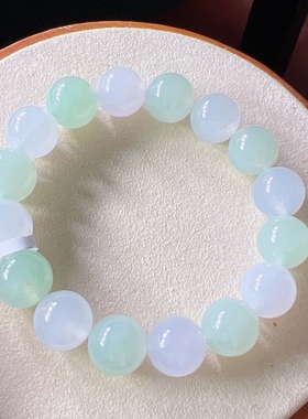 缅甸天然翡翠A货多宝手串，卡12.2-12.5，白冰和甜绿色的搭配