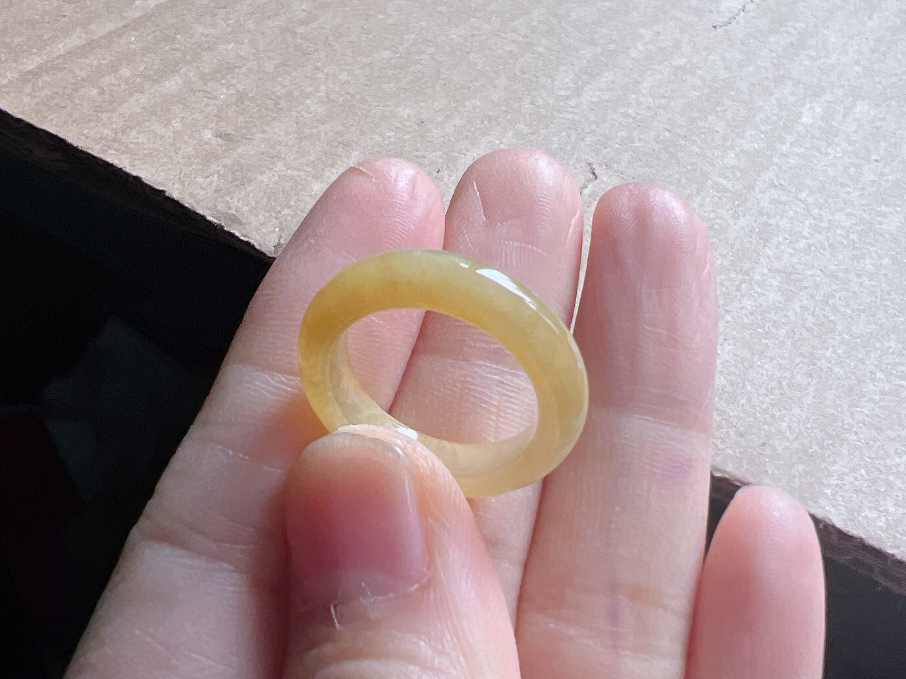 天然翡翠A货冰黄翡指环，15号，17.2-4.7-3.5