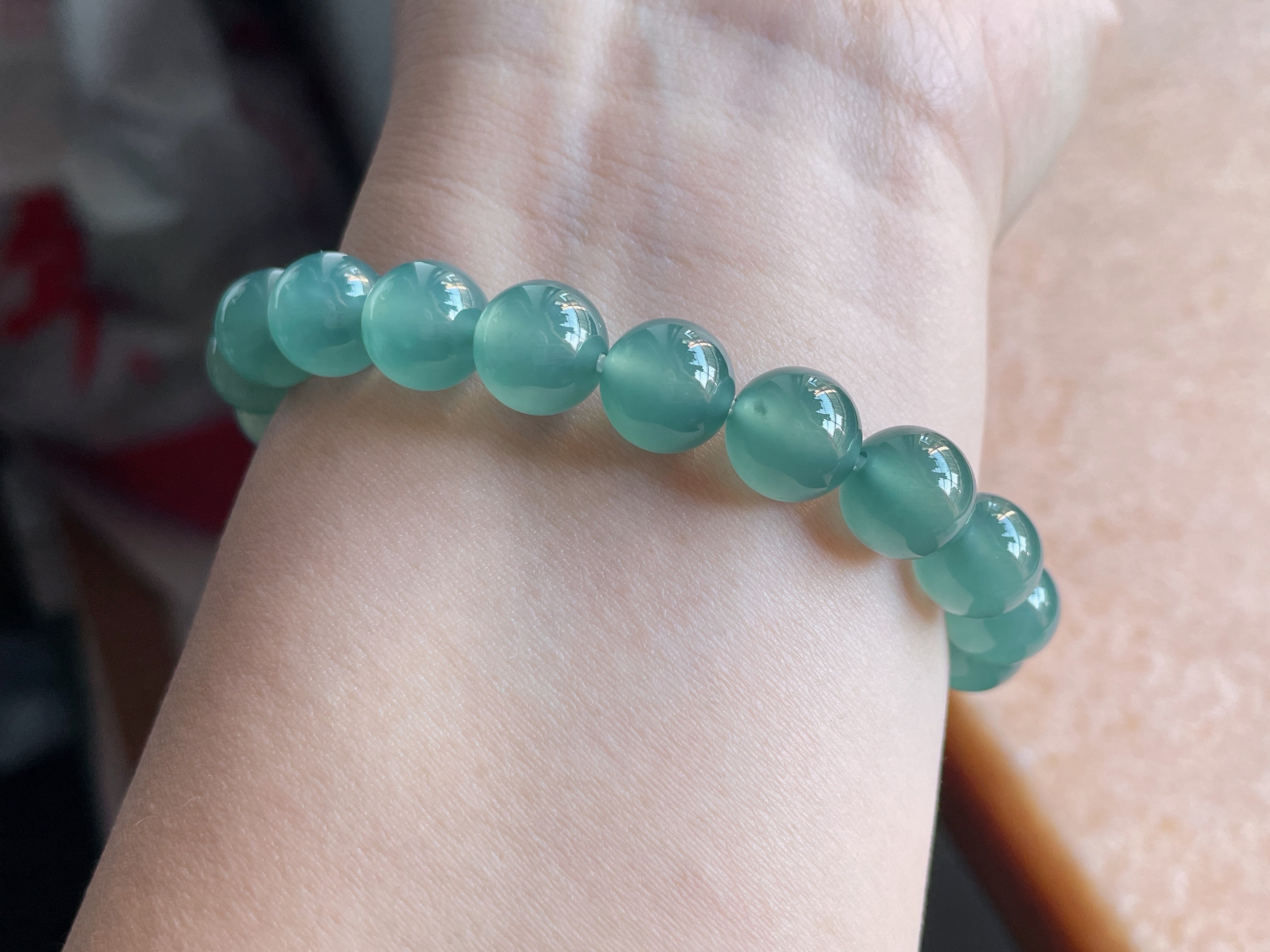 天然翡翠A货冰蓝圆珠单圈手串，珠卡10，种水好，颗颗透绳。,珠宝/钻石/翡翠,手链/手串,淘宝优惠券,粉丝福利购,淘宝优惠卷