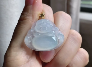 24.2 缅甸天然翡翠A货冰胶佛公 裸石29. 5.9冰起胶 18k金扣头