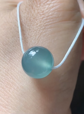 天然翡翠A货冰蓝水单珠，卡12，底子很纯，冰种起胶，冰蓝底色