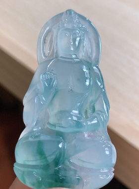 缅甸天然翡翠A货冰飘花素衣观音，47.3-24-7.7，14.46g