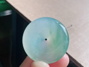 缅甸天然翡翠A货冰胶平安扣吊坠,34.8-6.0,冰糯种,15.29g