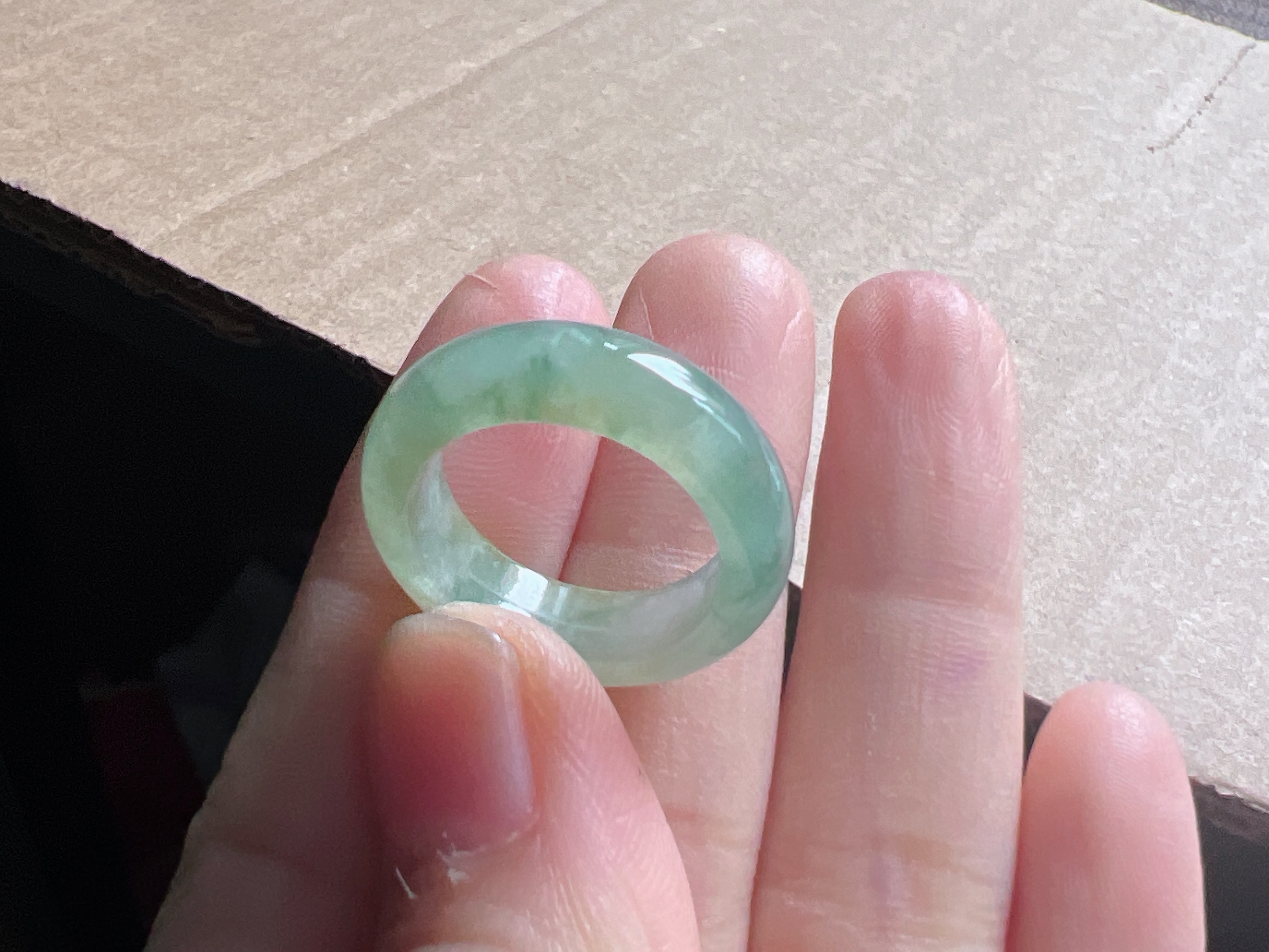 缅甸天然翡翠A货冰黄指环，17.2-6.4-3.6，种水好