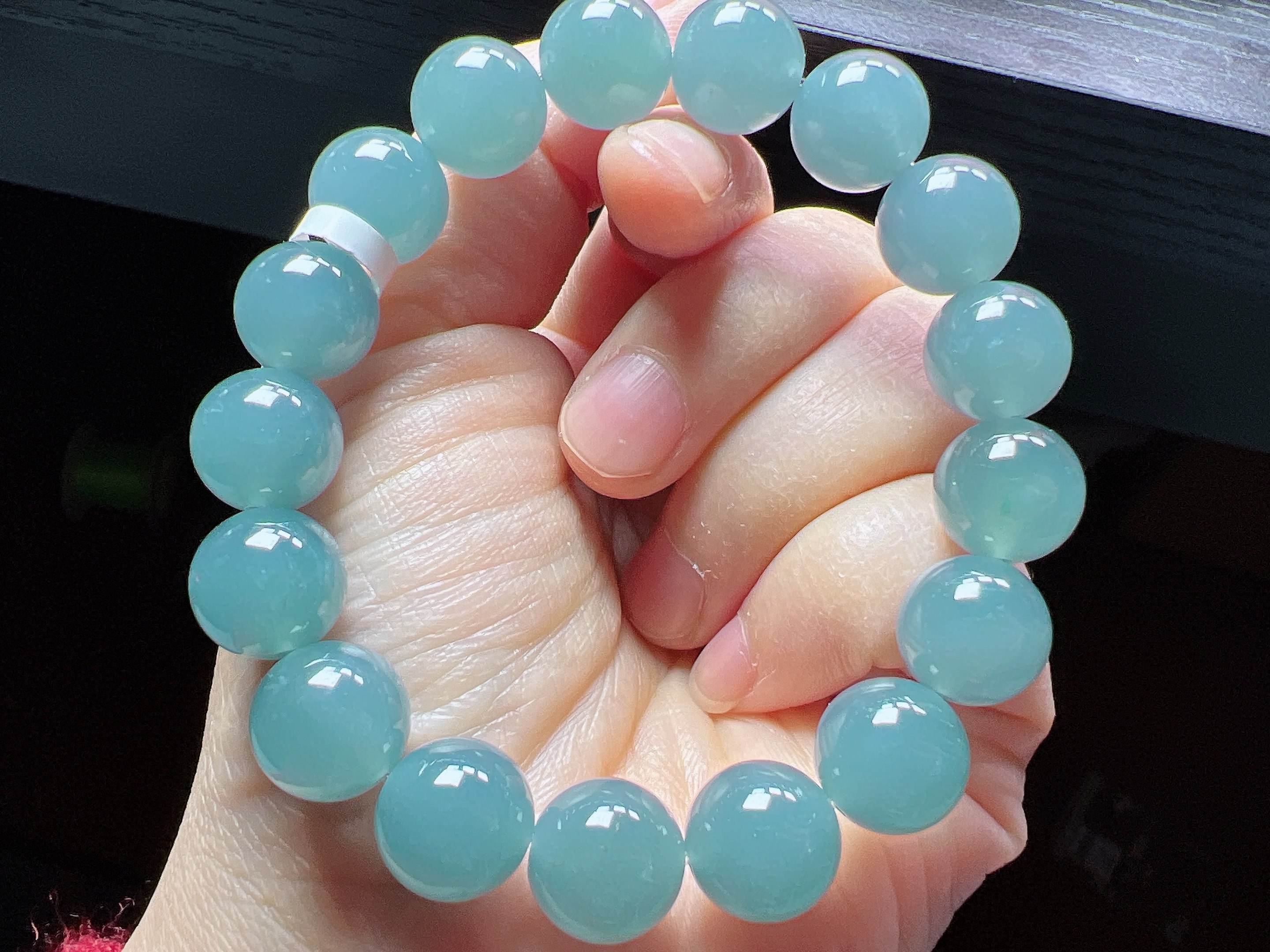 天然翡翠A货湖蓝色系手串，大卡位手串，卡12.3，共17颗，,珠宝/钻石/翡翠,手链/手串,淘宝优惠券,粉丝福利购,淘宝优惠卷