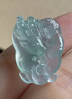 缅甸天然翡翠A货冰飘花持莲观音，57-23.5-9.0，厚装，22.07g