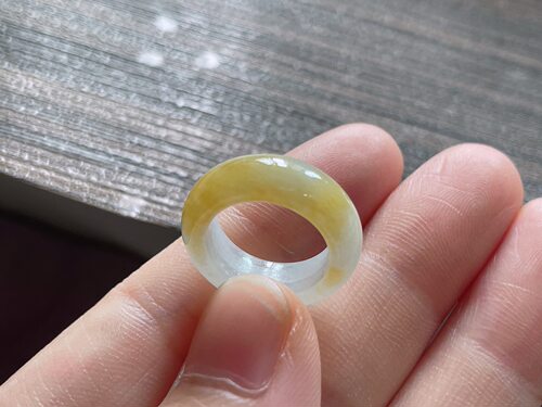 缅甸天然翡翠A货黄翡指环14-6.1-3mm色泽明亮