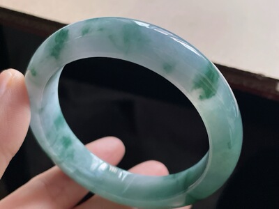 缅甸天然翡翠A货蓝紫飘花正圈手镯56-57圈口56.5-12.8-9，63.58g