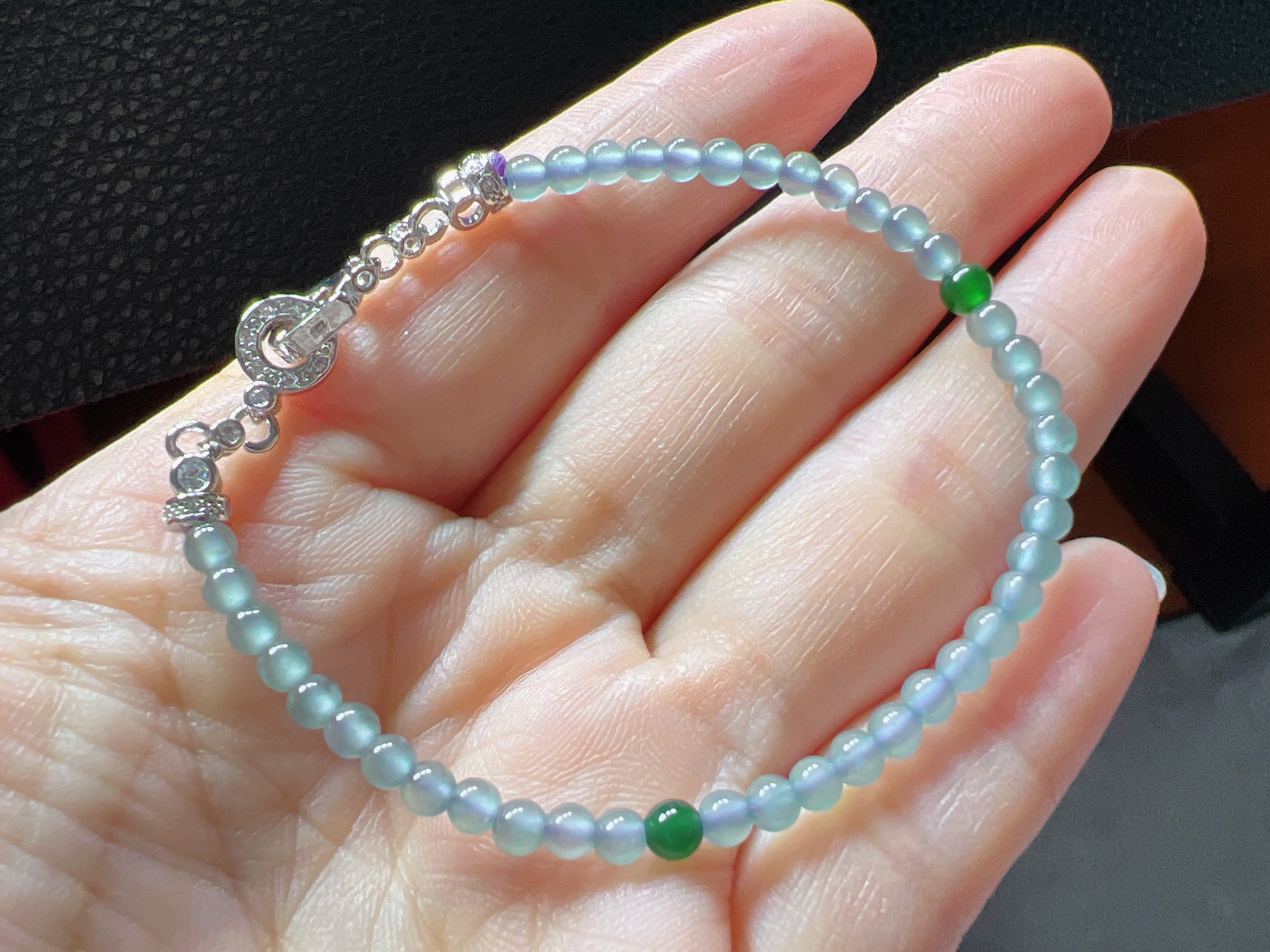 天然翡翠A货冰蓝紫小米珠手链，珠卡3.5，种水好，起光。,珠宝/钻石/翡翠,手链/手串,淘宝优惠券,粉丝福利购,淘宝优惠卷