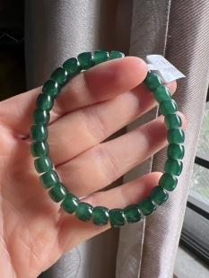 天然翡翠A货冰蓝绿直切桶珠手串 5.6 珠卡6.7