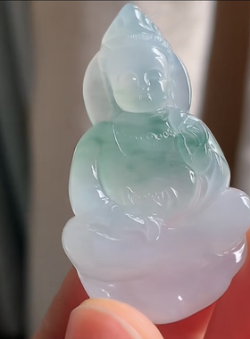 缅甸天然翡翠A货冰飘花宝宝佛，冰糯起胶，44.5-26.2-5.0，8.57g