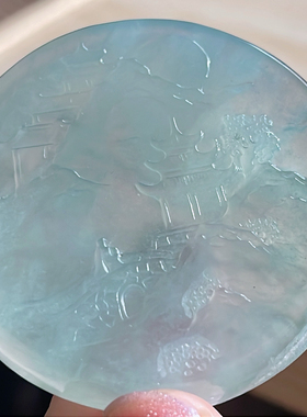 缅甸天然翡翠A货冰种山水牌，实物通透，起胶，49-49-6.1，35.75g