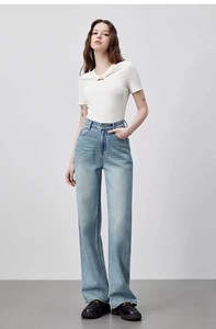 时尚窄版直筒牛仔女春秋季显瘦高腰2023新款加长高个子垂感阔腿裤
