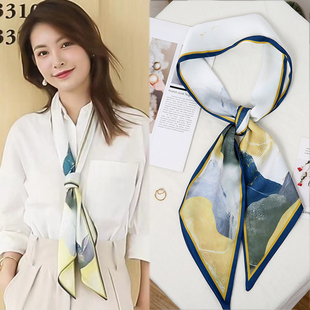 韩版新款斜角长款小丝巾菱形细窄长条领巾雪纺缎面发带缠包包绑带