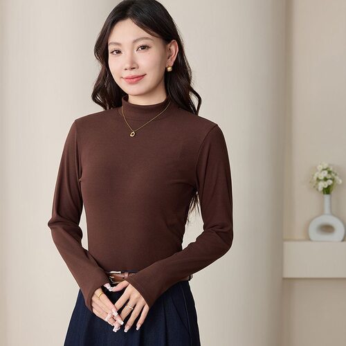秋冬女款不加绒半高领蚕丝蛋白打底衫修身长袖百搭润肤无痕上衣