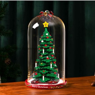 适用乐高40573创意圣诞树玻璃罩积木定制摆件收纳防尘展示盒 包邮