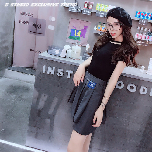 网红潮牌chic高腰显瘦修身裙裤