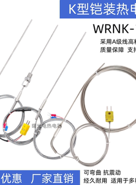 铠装K型热电偶WRNK-191针型热电偶探针式温度传感器可弯曲PT100/E