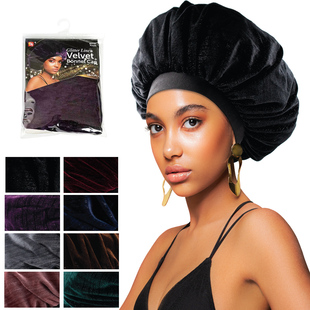 睡帽弹力包头帽冬季松紧帽家居灯芯绒头巾帽Velvet Bonnet Cap