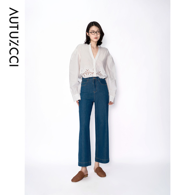 秋季高腰四面弹显瘦直筒牛仔裤