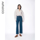 牛仔裤 显瘦高腰直筒裤 四面弹复古法式 新款 女2484 秋季