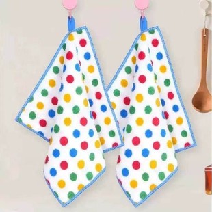 3条厨房洗碗抹布珊瑚绒彩色波点多用途方巾抹布家务清洁擦桌布