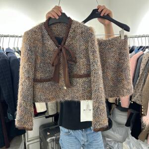 蝴蝶结减龄羽绒小香风短裙套装女冬季富家千金一套搭配外套两件套