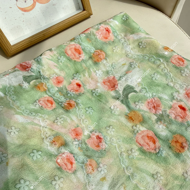 复古风绿色碎花印花布料 春夏连衣裙女装手工DIY面料做衣服窗帘图片