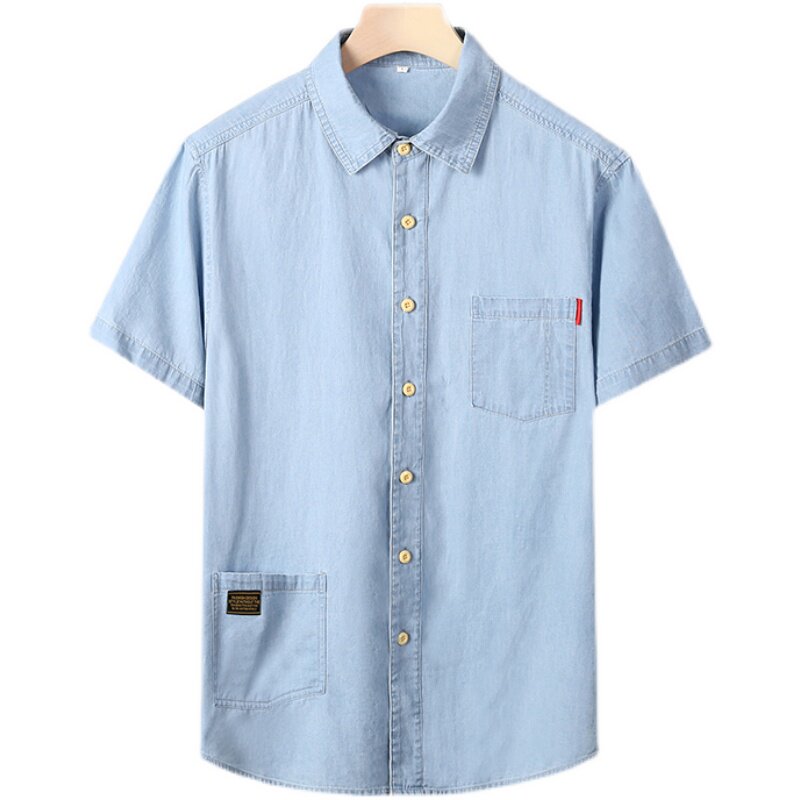 XL-8XL夏男休闲牛仔短袖衬衫时尚牛仔半袖衬衣加肥加大码1187-P55,男装T恤,星座802
