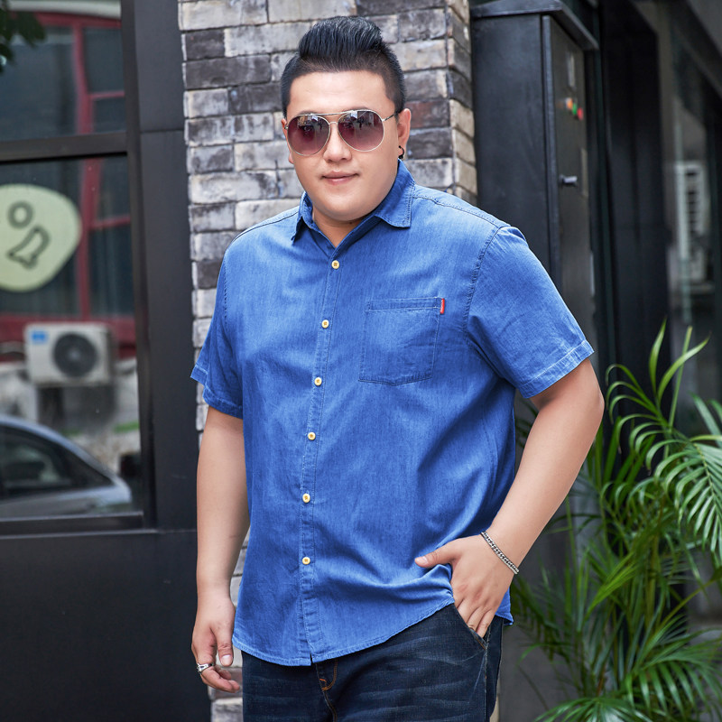 XL-8XL夏男休闲牛仔短袖衬衫时尚牛仔半袖衬衣加肥加大码1183-P55,男装T恤,星座802
