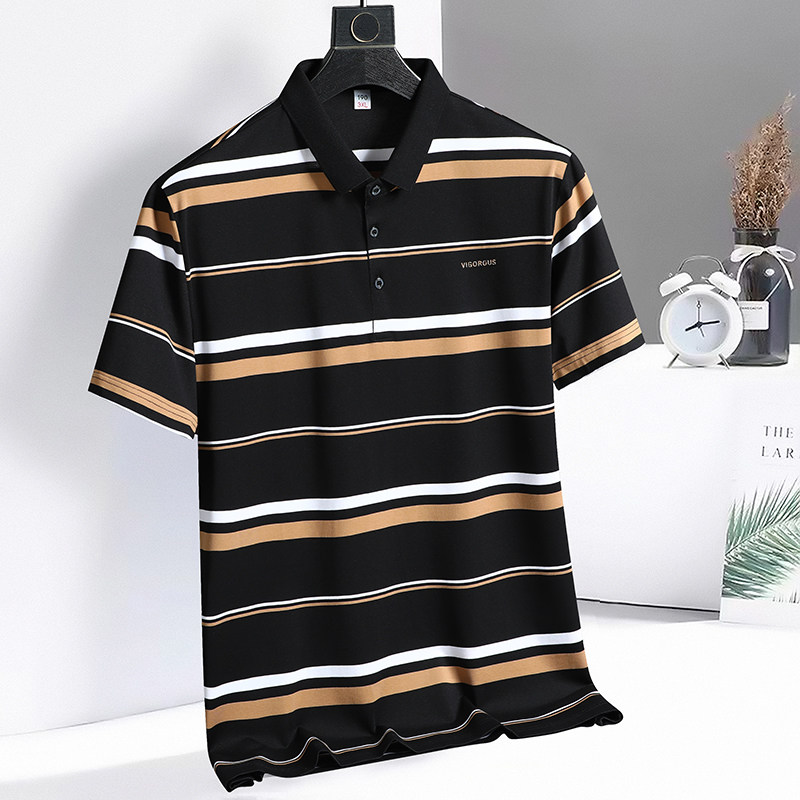 3XL-7XL男士条纹polo衫短袖商务休闲翻领保罗衫加肥加大3309P58图片