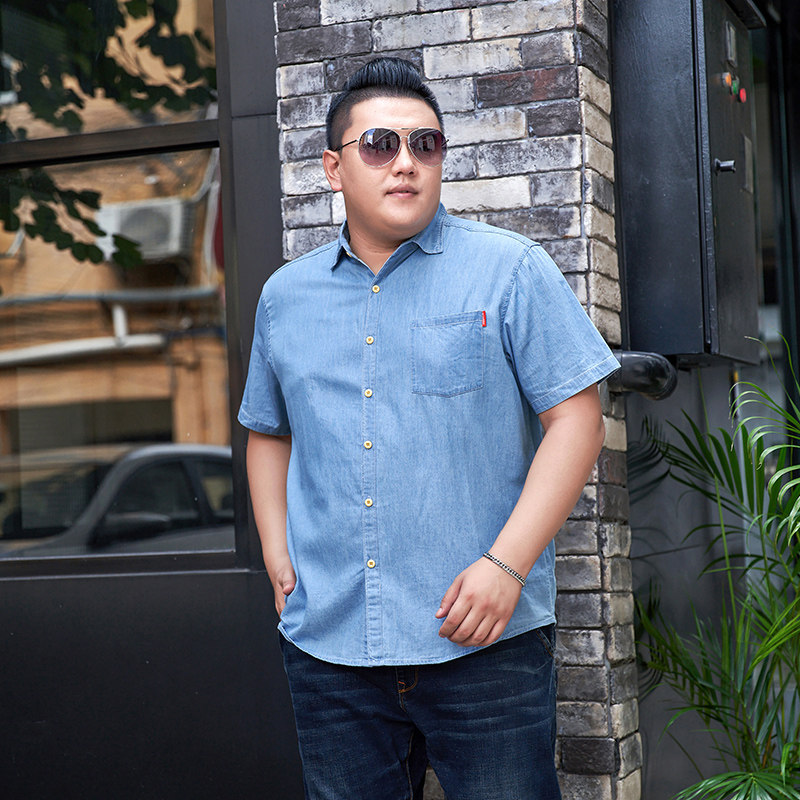 XL-8XL夏男休闲牛仔短袖衬衫时尚牛仔半袖衬衣加肥加大码1183-P55,男装T恤,星座802