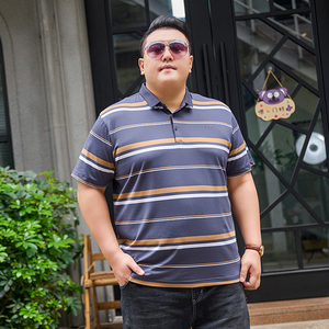 3XL-7XL男士条纹polo衫短袖商务休闲翻领保罗衫加肥加大3309P58图片