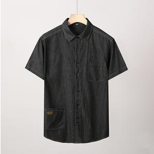 XL-8XL夏男休闲牛仔短袖衬衫时尚牛仔半袖衬衣加肥加大码1187-P55图片