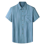 XL-8XL夏装新款大码男式条纹短袖衬衫弹力半袖衬衣3317P45，男装衬衫，星座802
