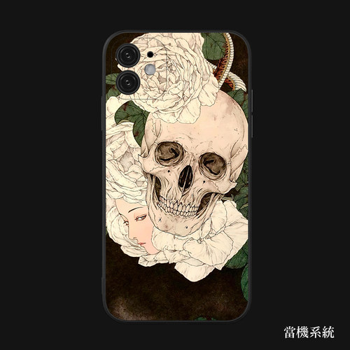 病态蔷薇少女日式浮世绘艺术怪诞骷髅软手机壳适用iPhone12/13promax液态硅胶钢化玻璃全包镜头防摔三星华为